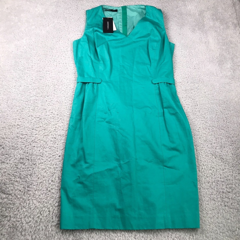 Lafayette 148 NY Sheath Dress Womens 10 Aquarium V Neck Linen Blend NEW NWT